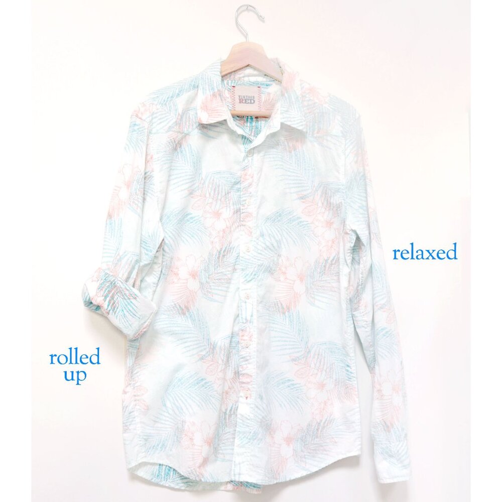 Men's Reversible Floral Leaf Button Down Shirt by Vintage RED
